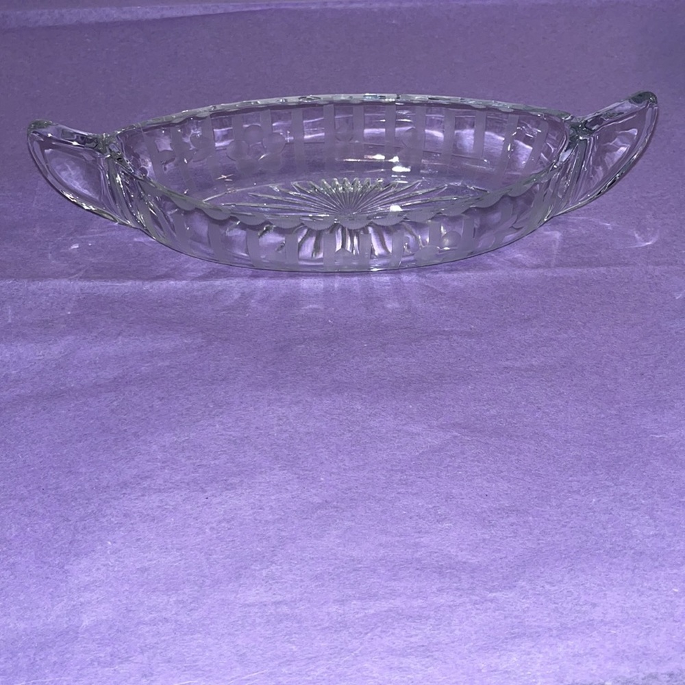 McKee clear glass vintage celery dish.. in a canoe design.